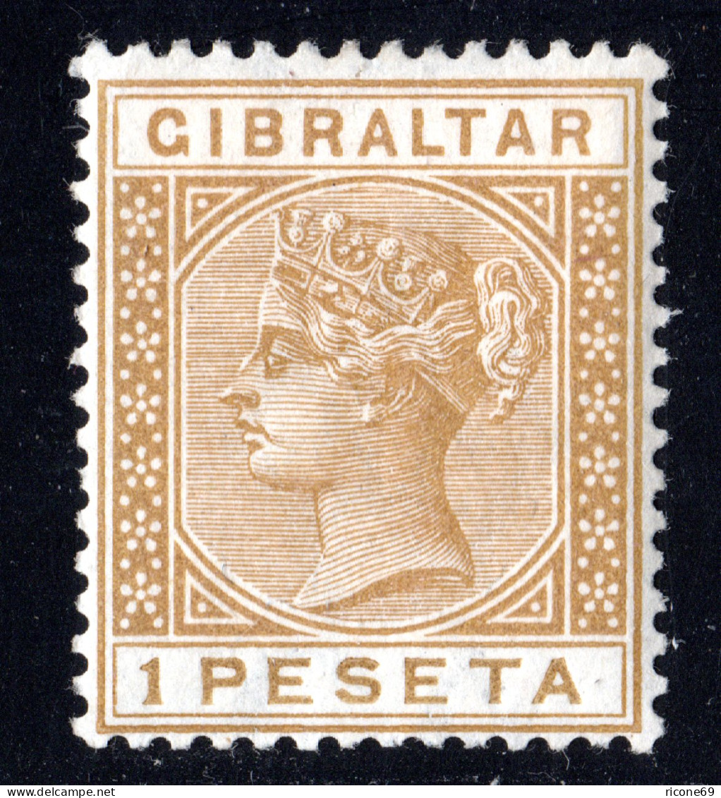 Gibraltar 28, Ungebr. 1 Pta. Hellbraun Mit Originalgummi U. Sauberem Falz - Gibraltar