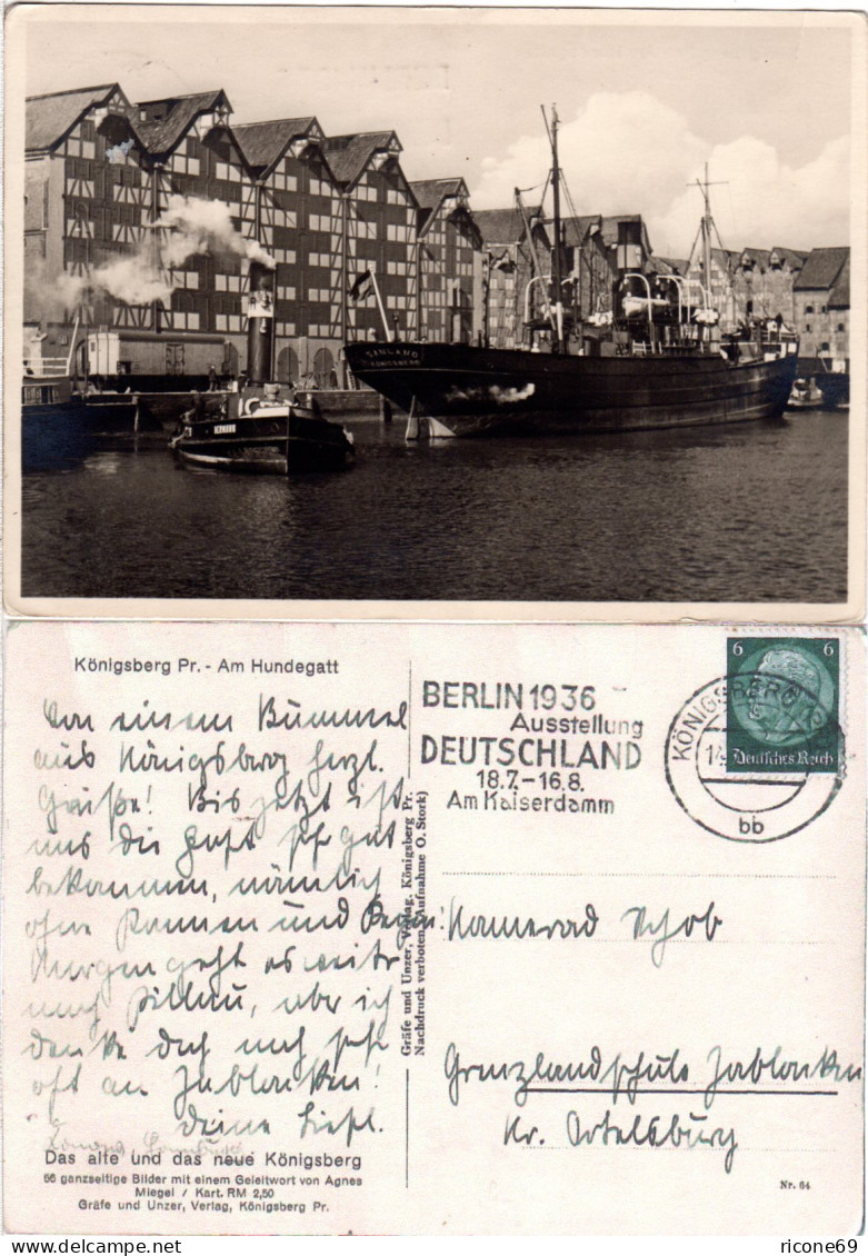 Königsberg, Am Hundegatt M. Dampfern Samland U. Hermann, 1936 Gebr. Sw-AK - Ehemalige Dt. Kolonien