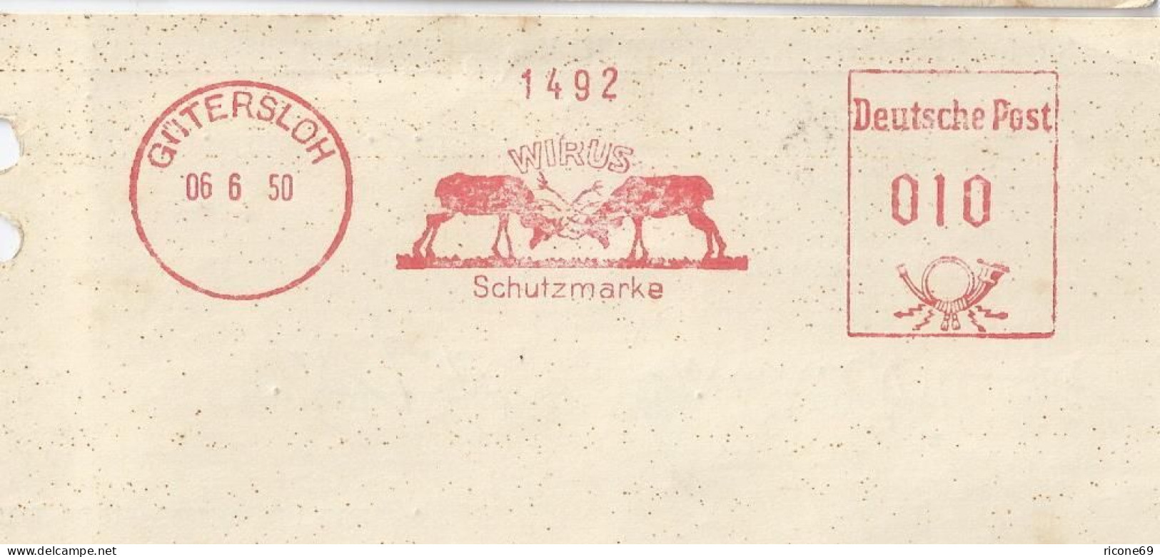 BRD Gütersloh Freisstpl. Wirius M. Abb. Hirsch Kampf. Briefstück Thema Jagd #147 - Animalez De Caza