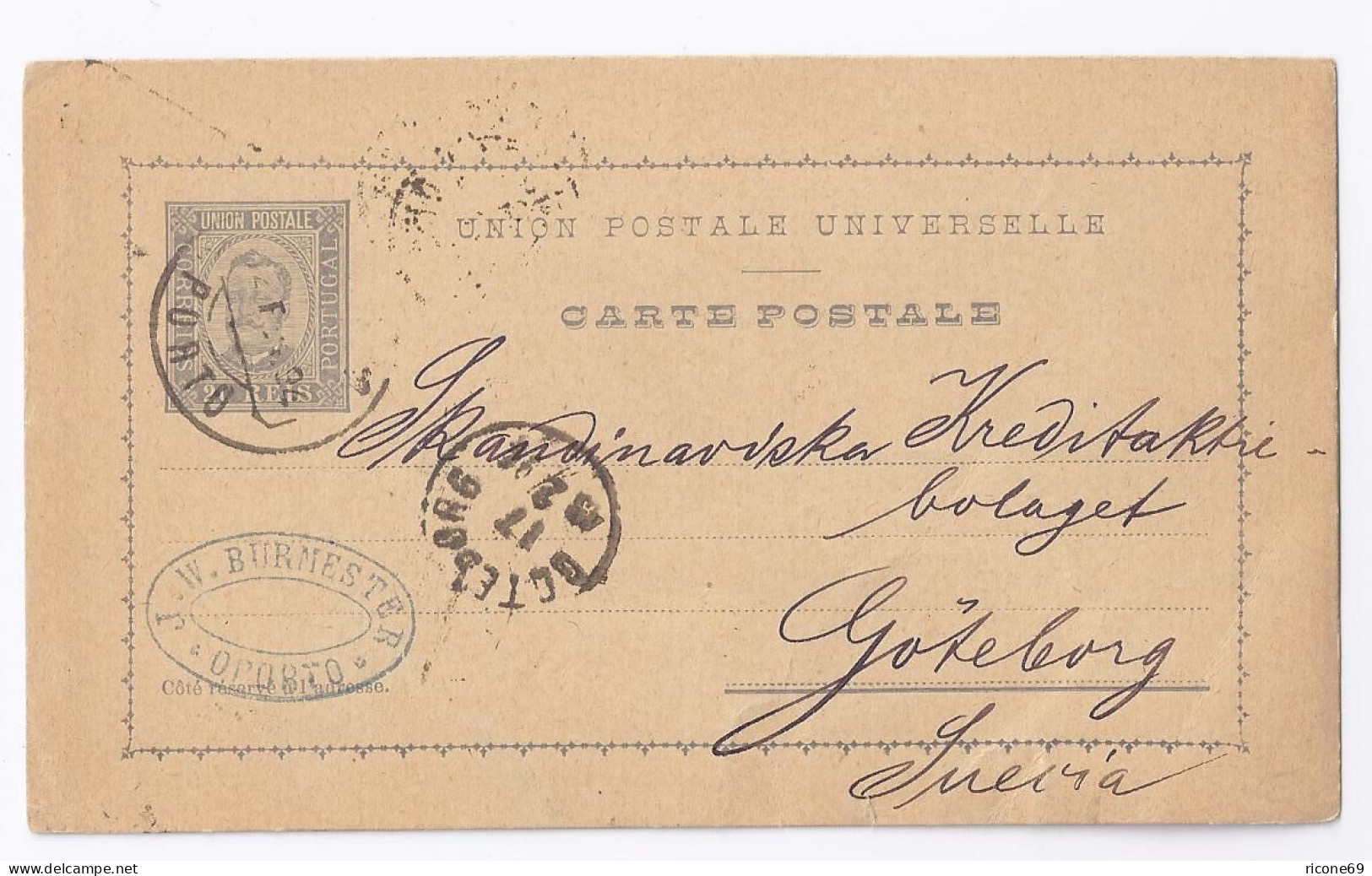 Portugal 1894, Brief Stpl. Porto Auf Ganzsache N. Schweden. #658 - Autres & Non Classés