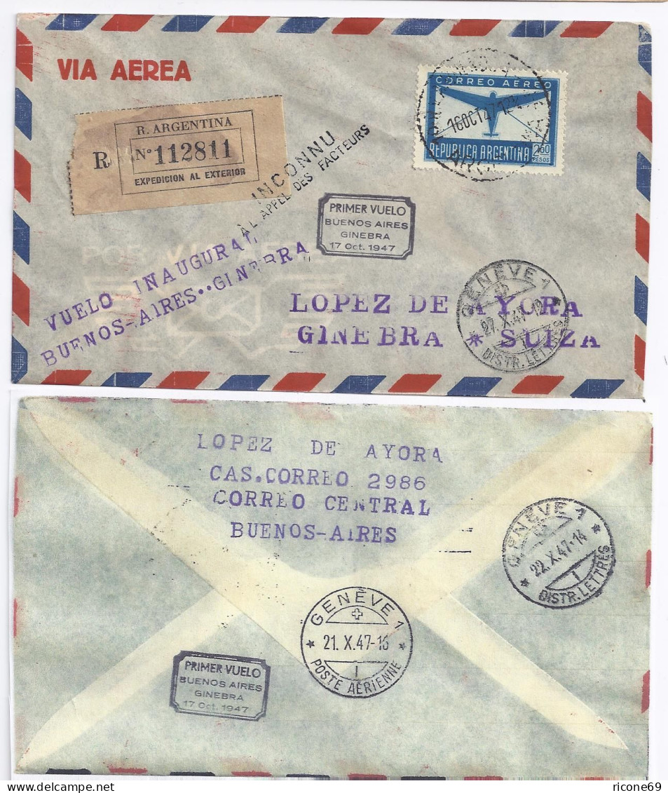 Argentinien Schweiz 1947, Reko Erstflug Brief N. Genf (SLH 200 SFr). #135 - Andere & Zonder Classificatie