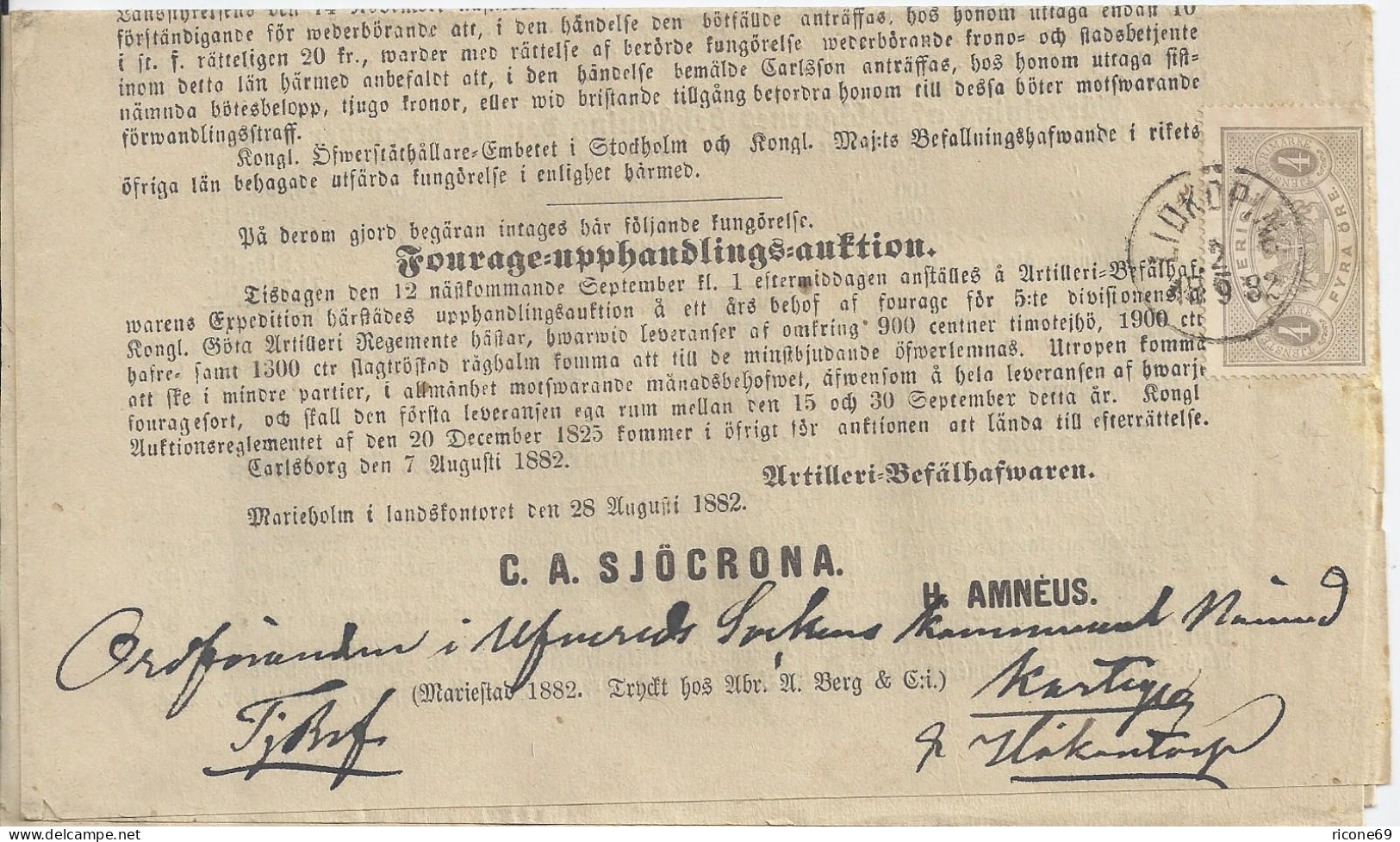 Schweden 1882, EF Dienst 4 öre Zähnung 14 Auf Drucksache V. Lidköping. #2207 - Other & Unclassified