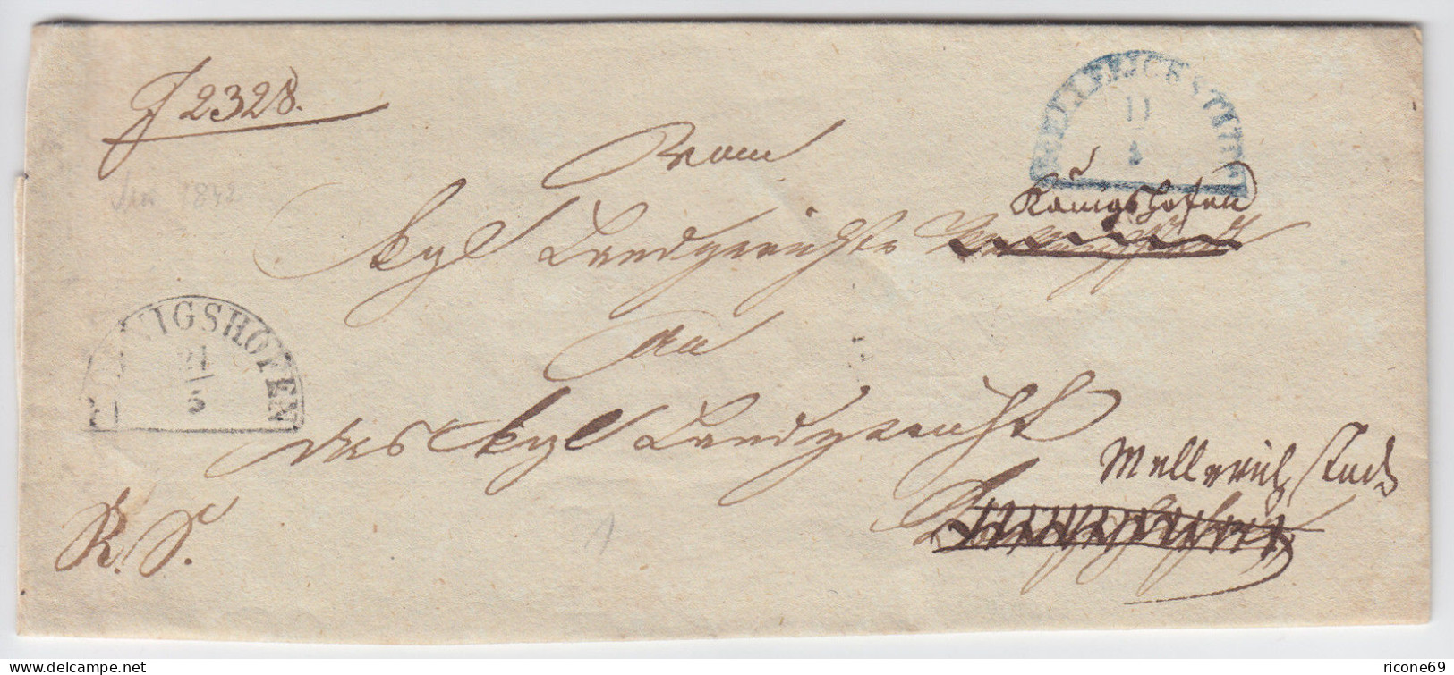 Bayern 1842, HKS Könighofen U. Blau Mellrichstadt Auf Nachsende Brief . #1391 - Lettres & Documents