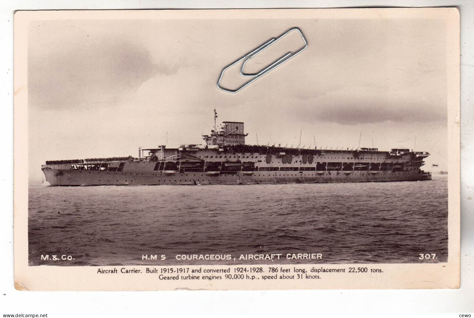 CPA MARINE NAVIRE DE GUERRE PORTE-AVIONS ANGLAIS HMS H.M.S.COURAGEOUS - Guerra