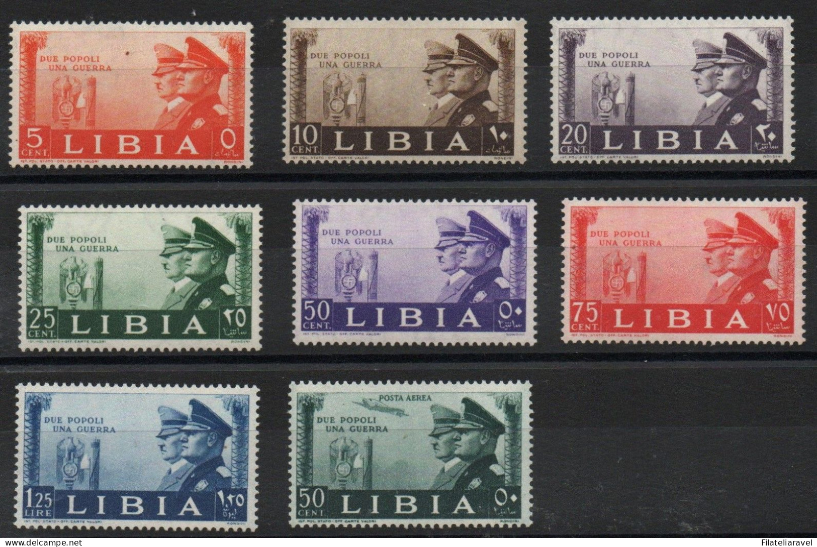 COLONIE ITALIANE - LIBIA 1941 - " Fratellanza D'armi Italo - Tedesca " Serie Completa + Pa , 8 Val . Gomma Integra. - Libya