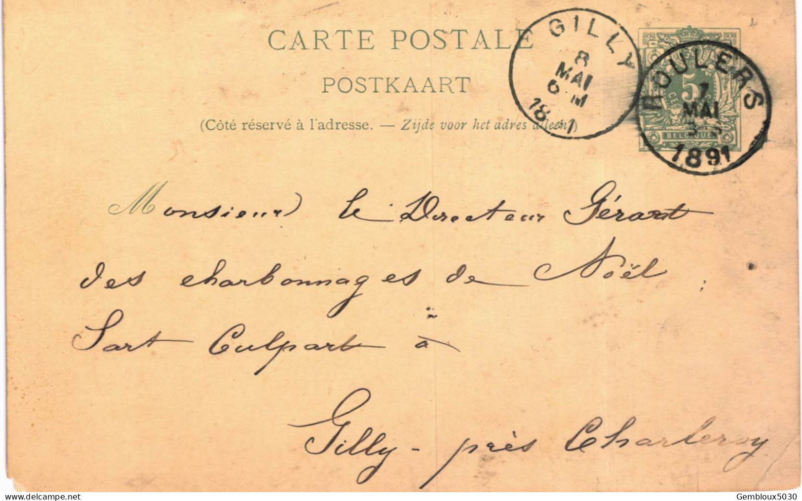 (Lot 01) Entier Postal  N° 45 5 Ct écrite De Roulers Vers Gilly - Postkarten 1871-1909