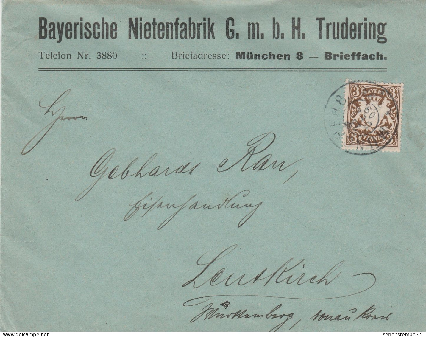 Bayern Firmen Brief München 8 1909 Bayerische Nietenfabrik GmbH Trudering - Storia Postale