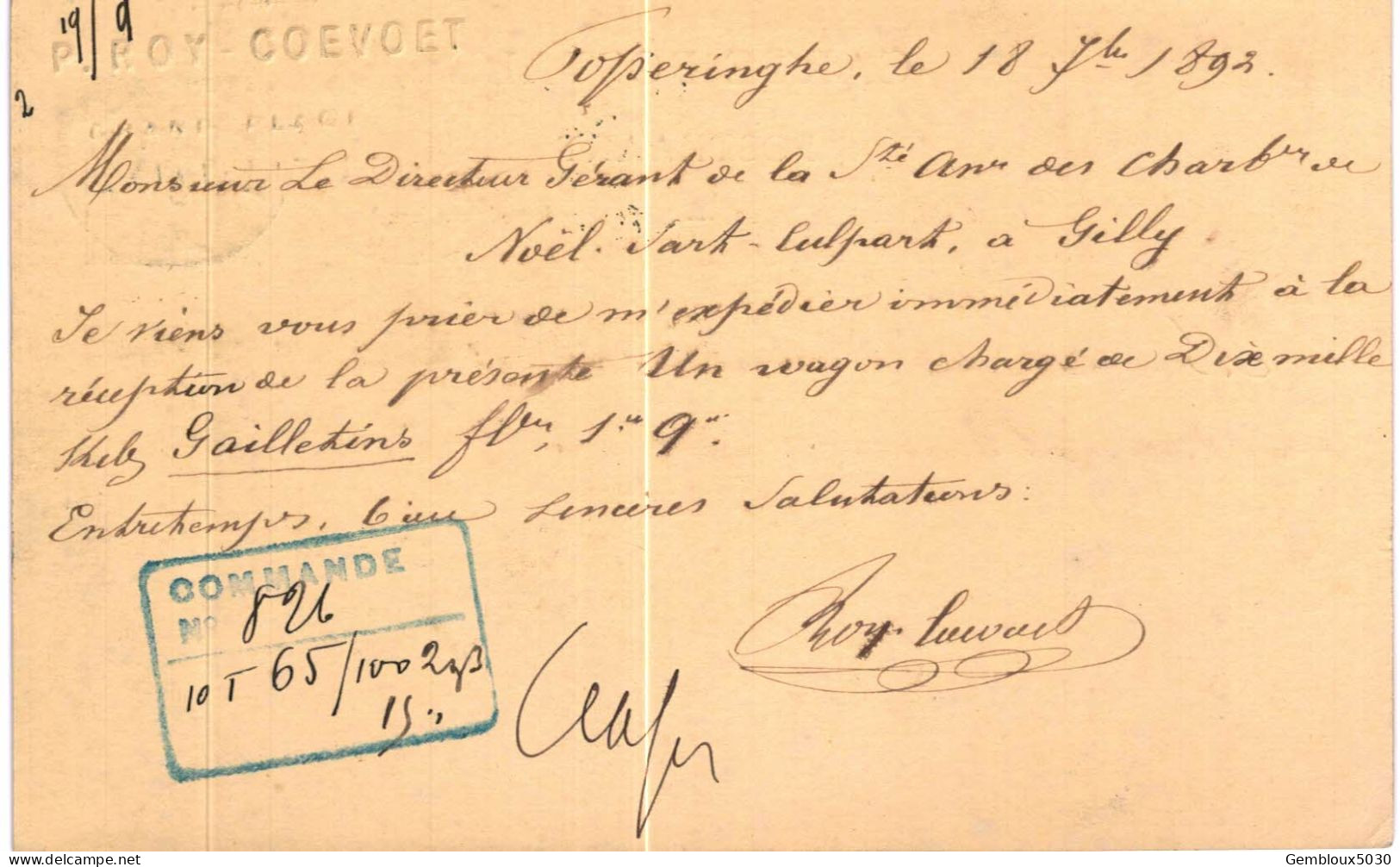(Lot 01) Entier Postal  N° 45 5 Ct écrite De Poperinghe Vers Gilly - Postcards 1871-1909