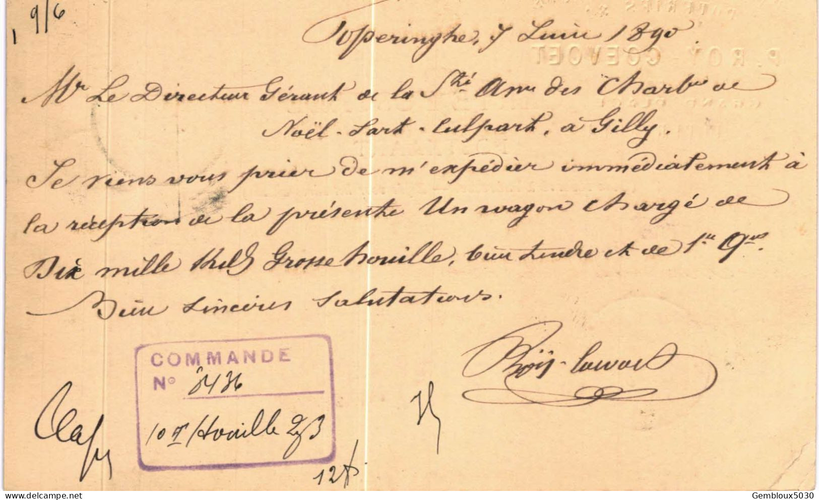 (Lot 01) Entier Postal  N° 45 5 Ct écrite De Poperinghe Vers Gilly - Cartes Postales 1871-1909