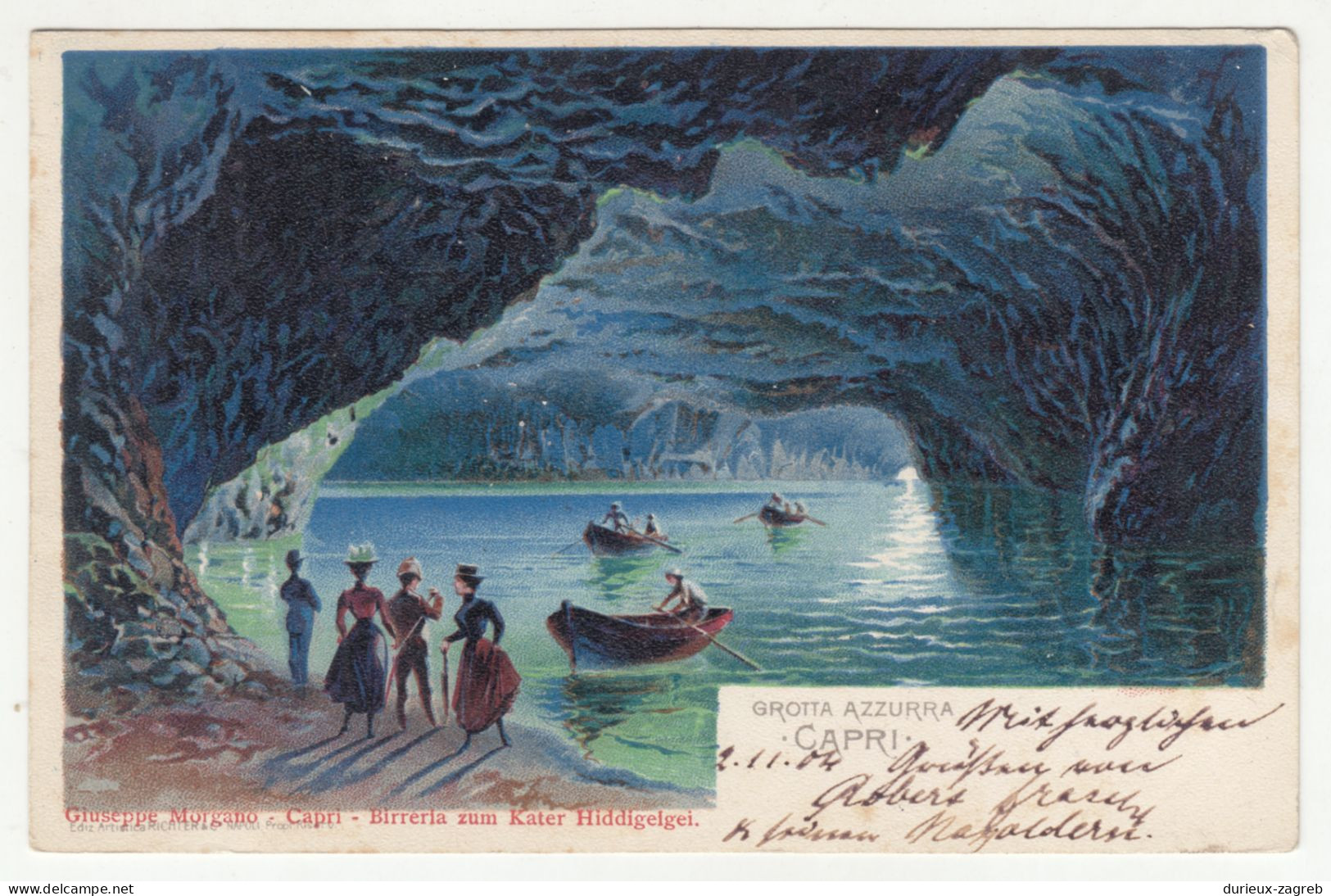 Grotta Azzura Capri Old Postcard Posted 1904 B240503 - Andere & Zonder Classificatie
