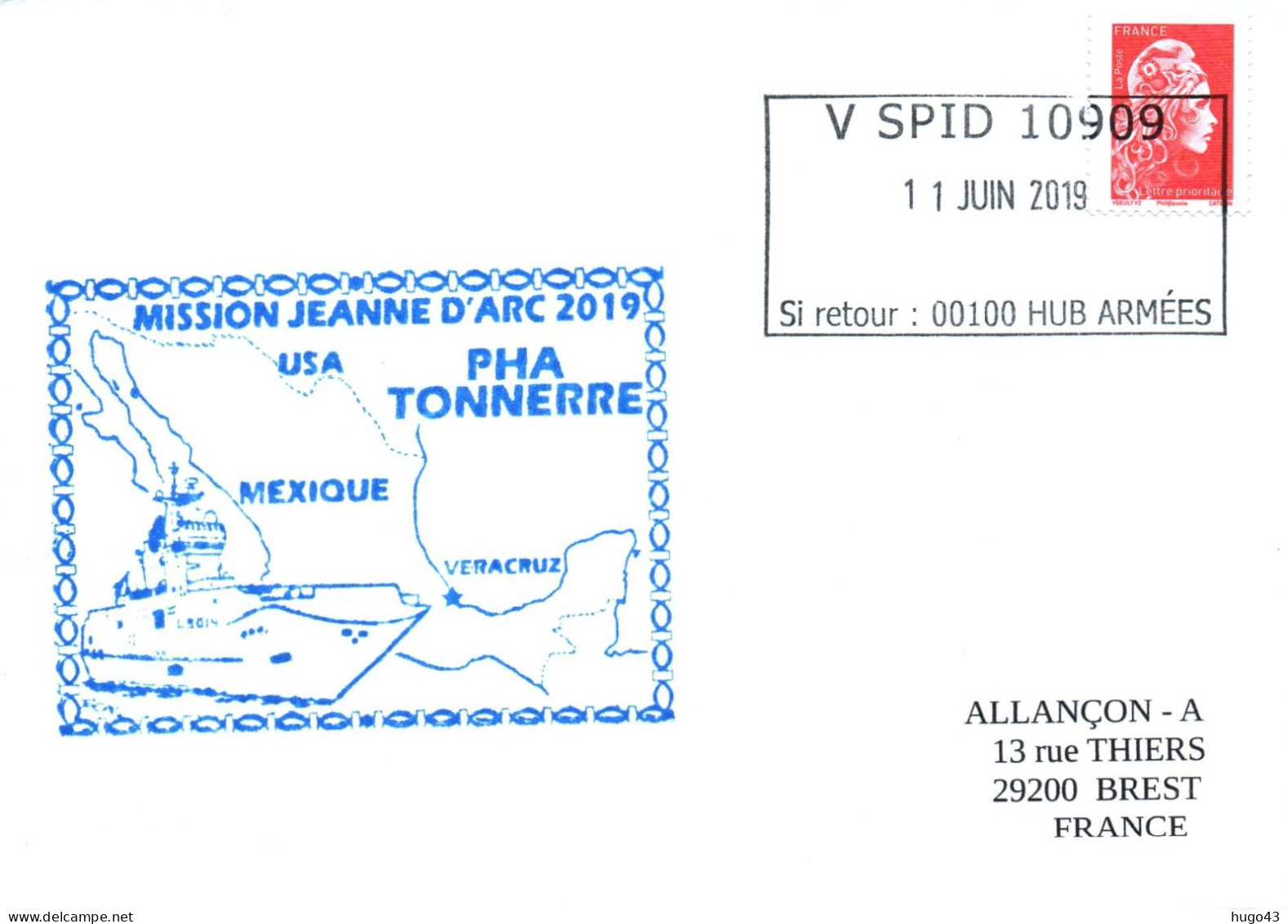 ENVELOPPE AVEC CACHET PHA TONNERRE - MISSION JEANNE D' ARC 2019 - ESCALE VERACRUZ  LE 11/06/2019 - Naval Post