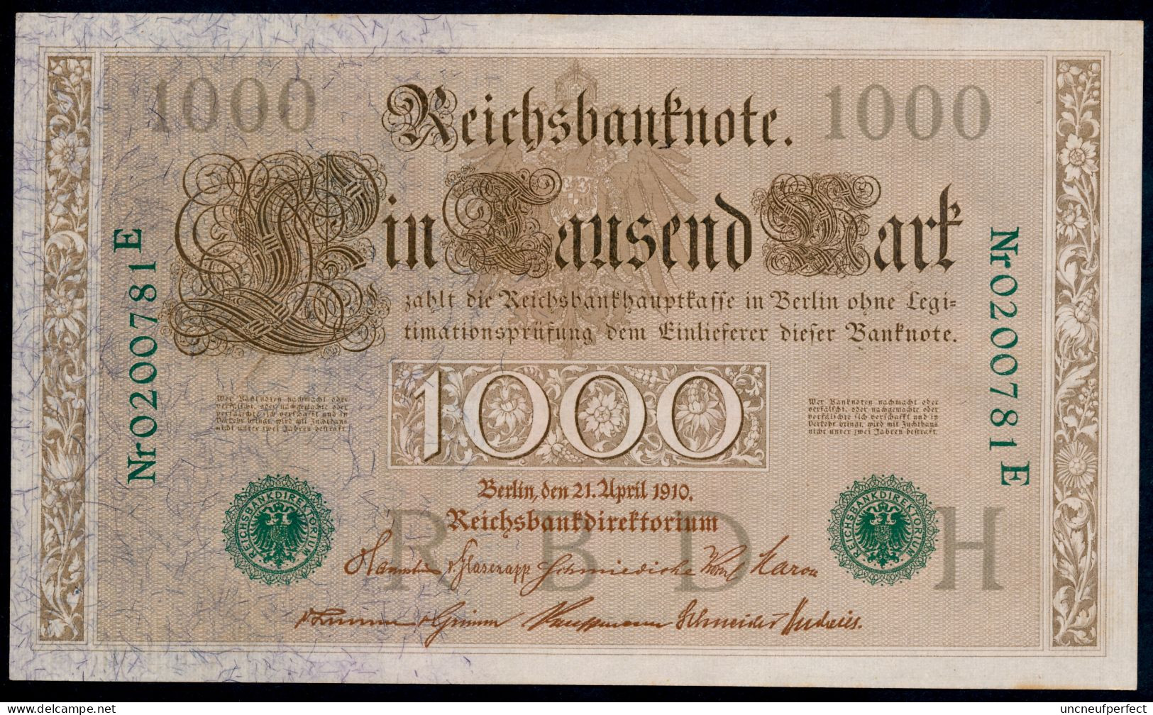 P45b Ro 46b DEU-69b  7 Chifres N°0200781E * UNC NEUF * Lettre  H  1000 Mark 1910 - 1000 Mark