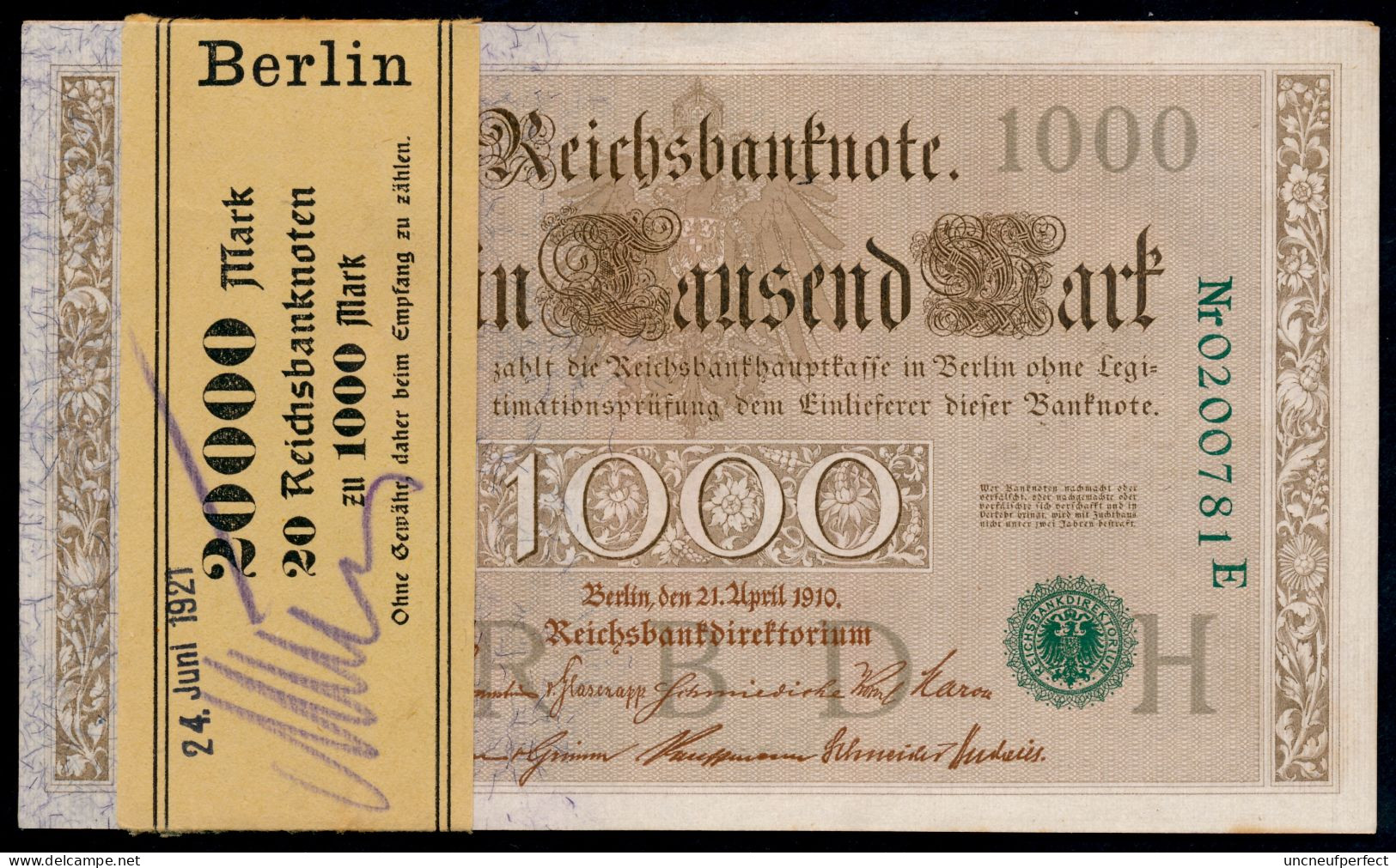 P45b Ro 46b DEU-69b  7 Chifres N°0200784E * UNC NEUF * Lettre  H  1000 Mark 1910 - 1.000 Mark