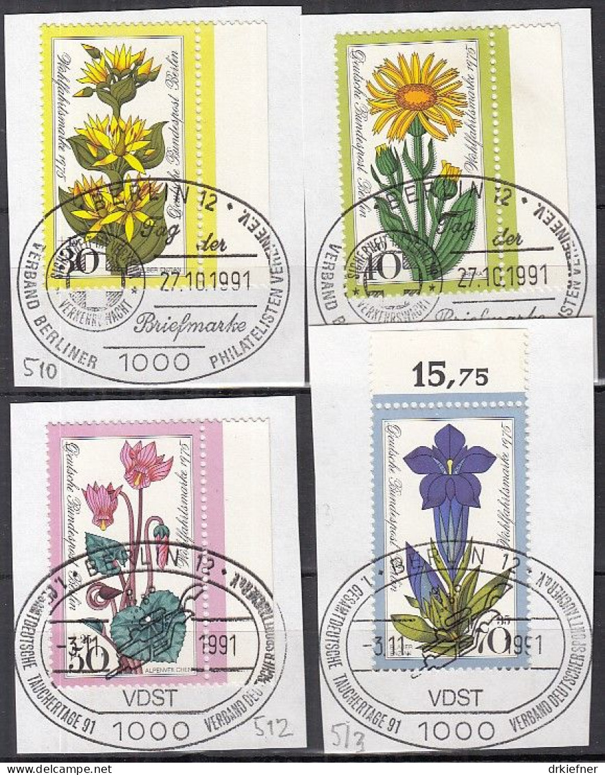 BERLIN  510-513, Gestempelt Auf Briefstück, SoSt., Wohlfahrt: Alpenblumen, 1975 - Gebraucht