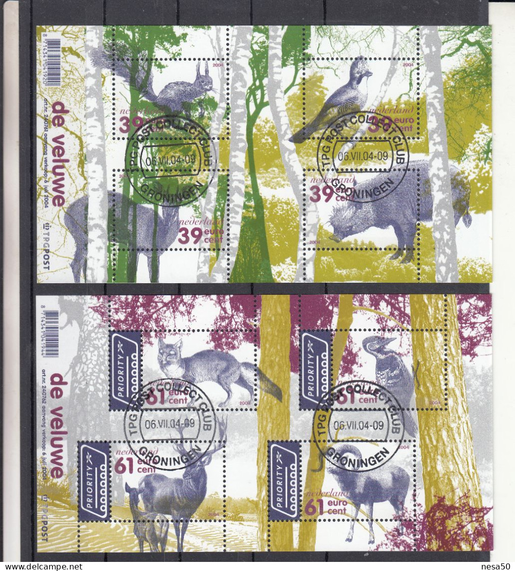 Nederland 2004 NVPH Nr 2282 + 2283, Mi Nr Blok 81 +82 Natuur, Veluwe: Eekhoorn, Gaai, Ree, Wild Zwijn, Sheet - Used Stamps
