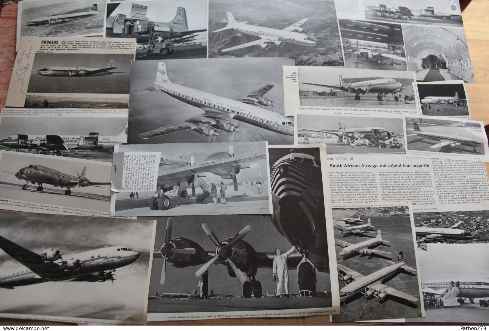 Lot De 160g D'anciennes Coupures De Presse Et Photo De L'aéronef Américain Douglas DC-7 - Luchtvaart