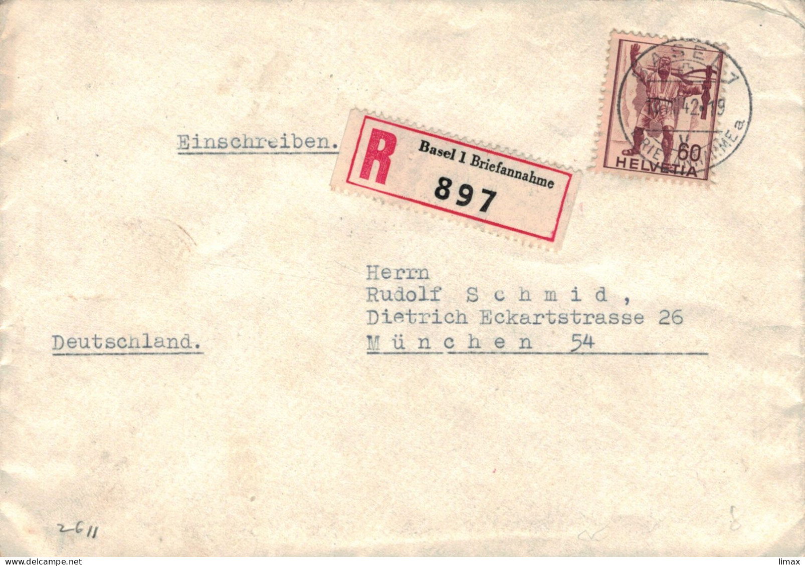 Reko Kiefer  Basel 1942 > München - Zensur OKW - Schütze Armbrust Via Zug - Lettres & Documents