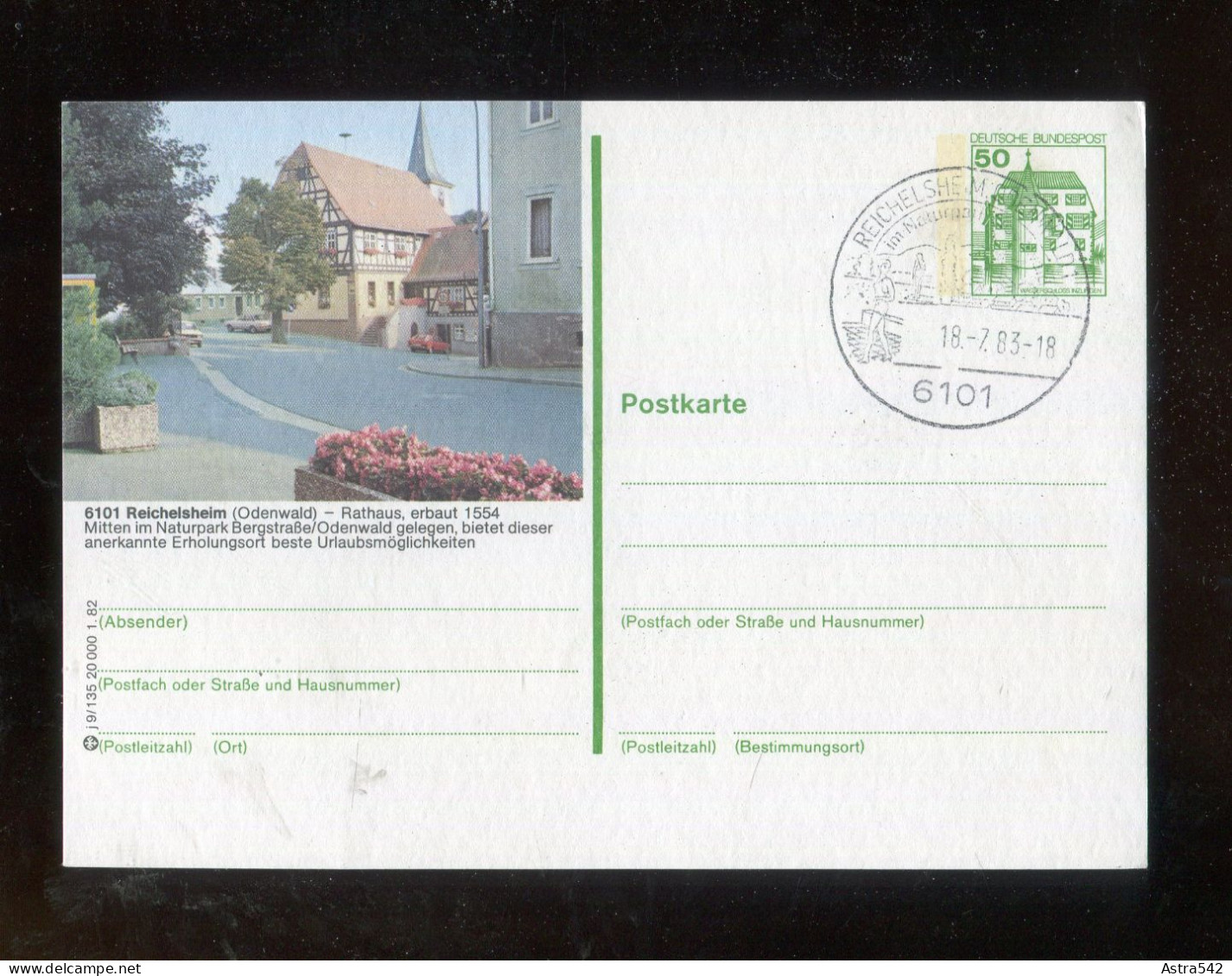 "BUNDESREPUBLIK DEUTSCHLAND" 1982, Bildpostkarte Mit Bildgleichem Stempel Ex "REICHELSHEIM" (A1253) - Bildpostkarten - Gebraucht