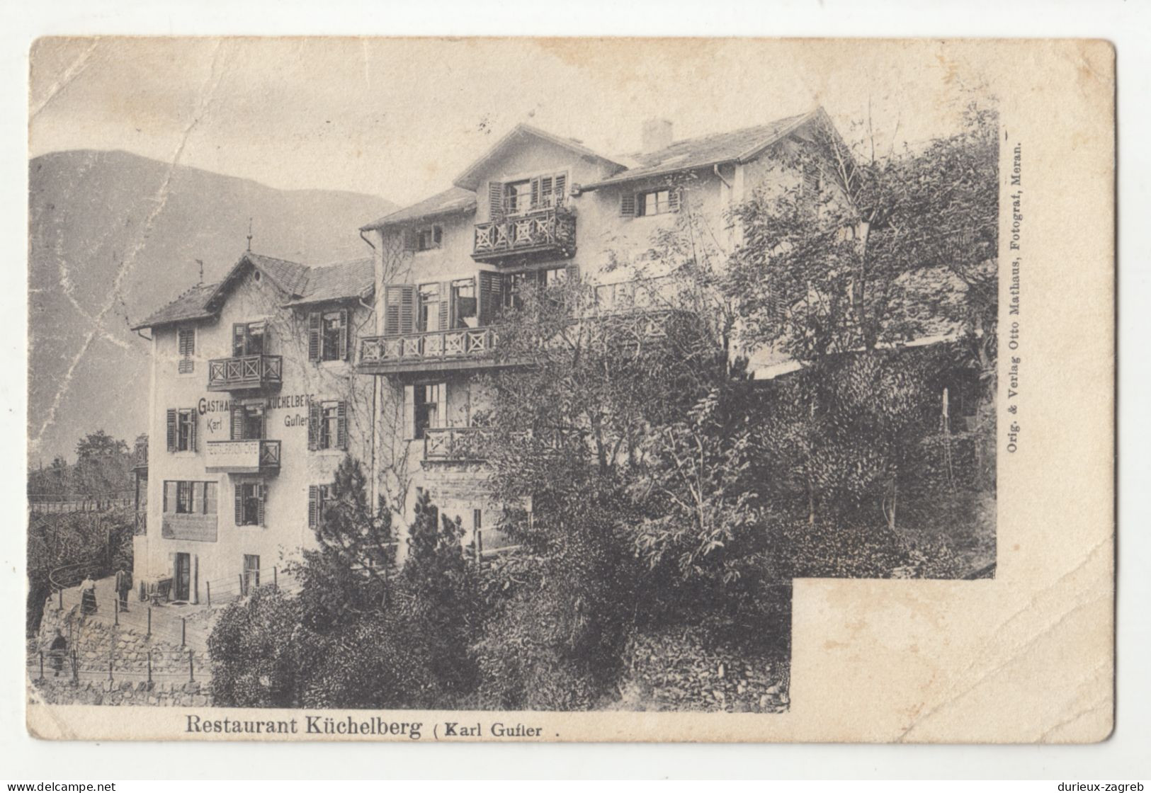 Restarurant Küchelberg Merano? Old Postcard Posted 192? B240503 - Merano