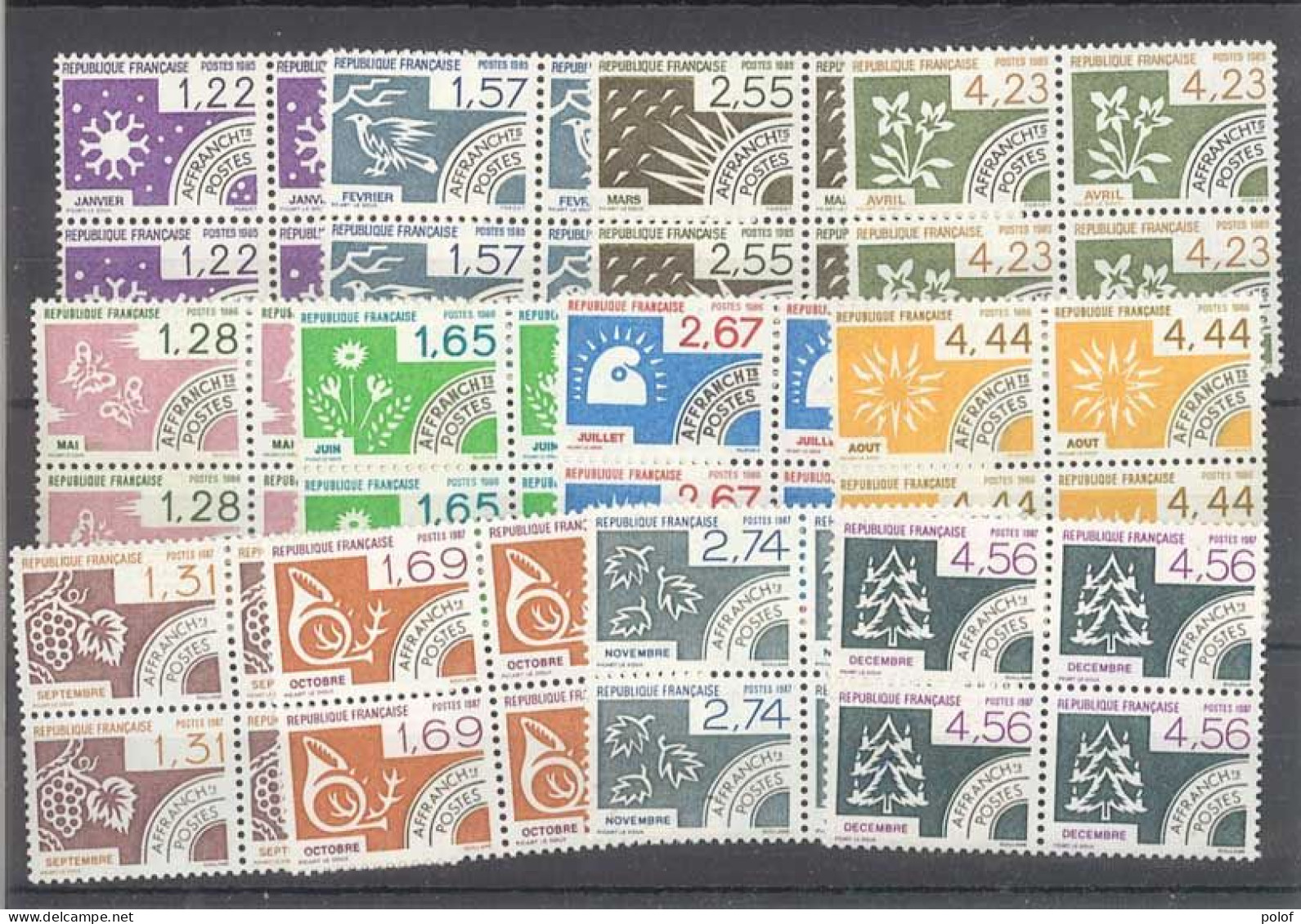 PREOBLITERE - Les Mois De L' Année  - 12 Blocs De 4 Timbres  Neufs Sans Trace De Charnière - Yvert 186 à 197 - 1964-1988