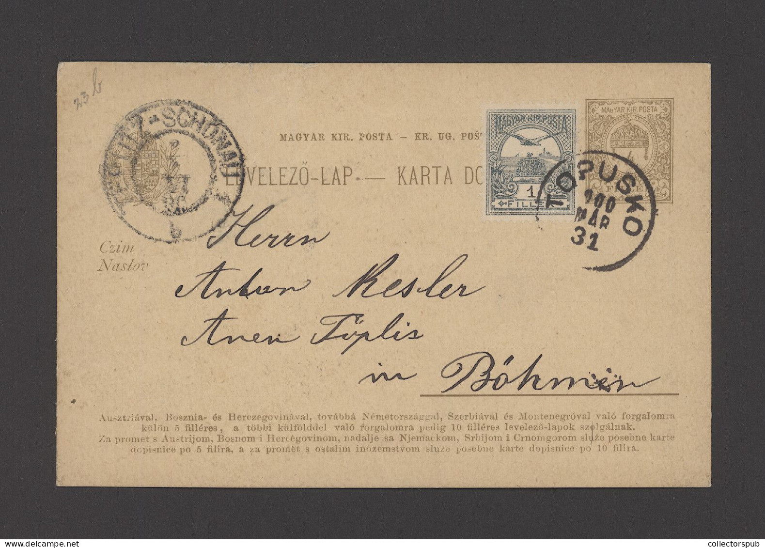 TOPUSKO 1900. Nice Uprated Ps Card - Postal Stationery