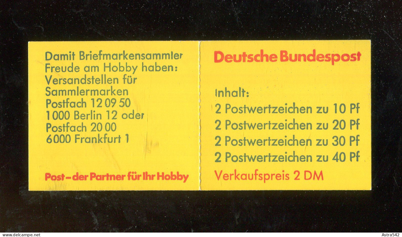 "BUNDESREPUBLIK DEUTSCHLAND" 1974, Markenheftchen Mi. 20c I OZ ** (A1257) - 1971-2000