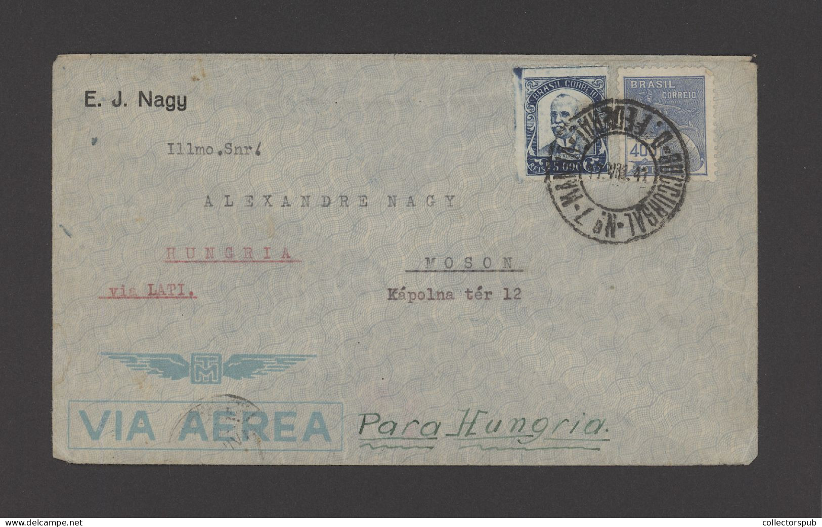 BRAZIL 1941. Airmail Cover To Hungary - Briefe U. Dokumente