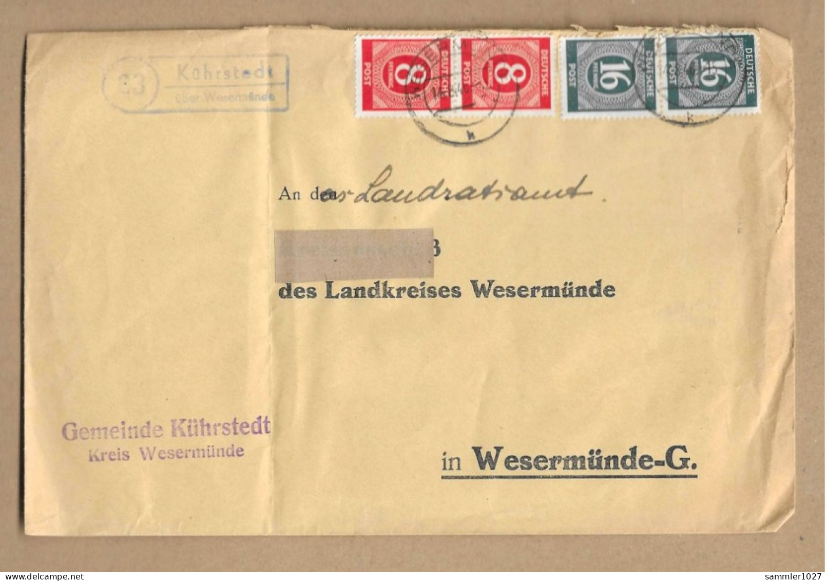 Los Vom 03.05 Briefumschlag Aus Kührstedt Nach Wesermünde 1946 - Brieven En Documenten