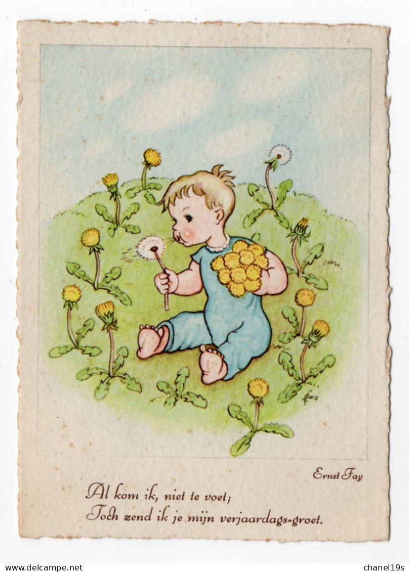 KÜNSTLER ERNST FAY - DUTCH RHYME / UNUSAL - USED 1941 - CHILD - FLOWERS - CONDITION READ DESCRIPTION ! - Compleanni