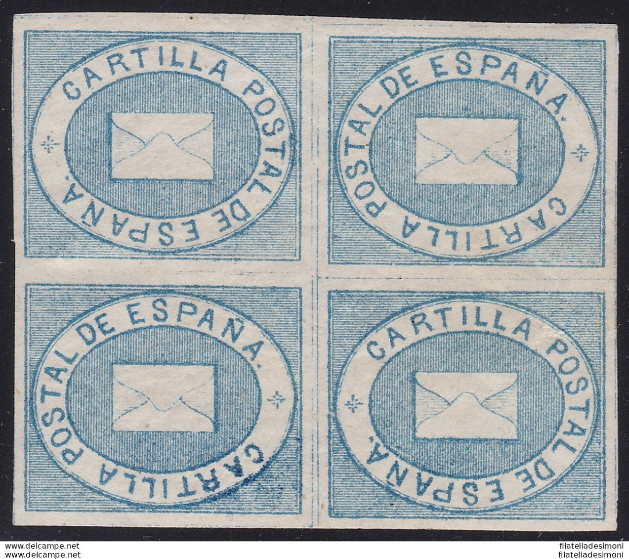 1869 SPAGNA ,ESPANA ,SPAIN,  Franchigia N° 1 Azzurro QUARTINA CON 2 Tete-beche  - Autres & Non Classés