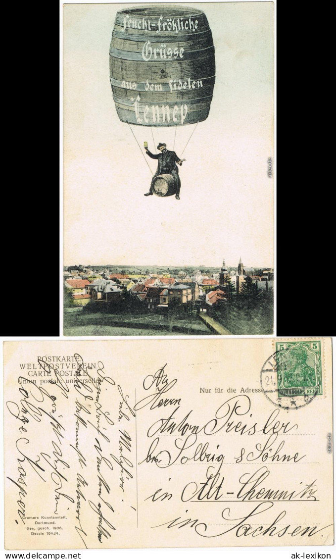 Lennep Remscheid Fass Als Ballon - Stadtblick Ansichtskarte 1906 - Remscheid