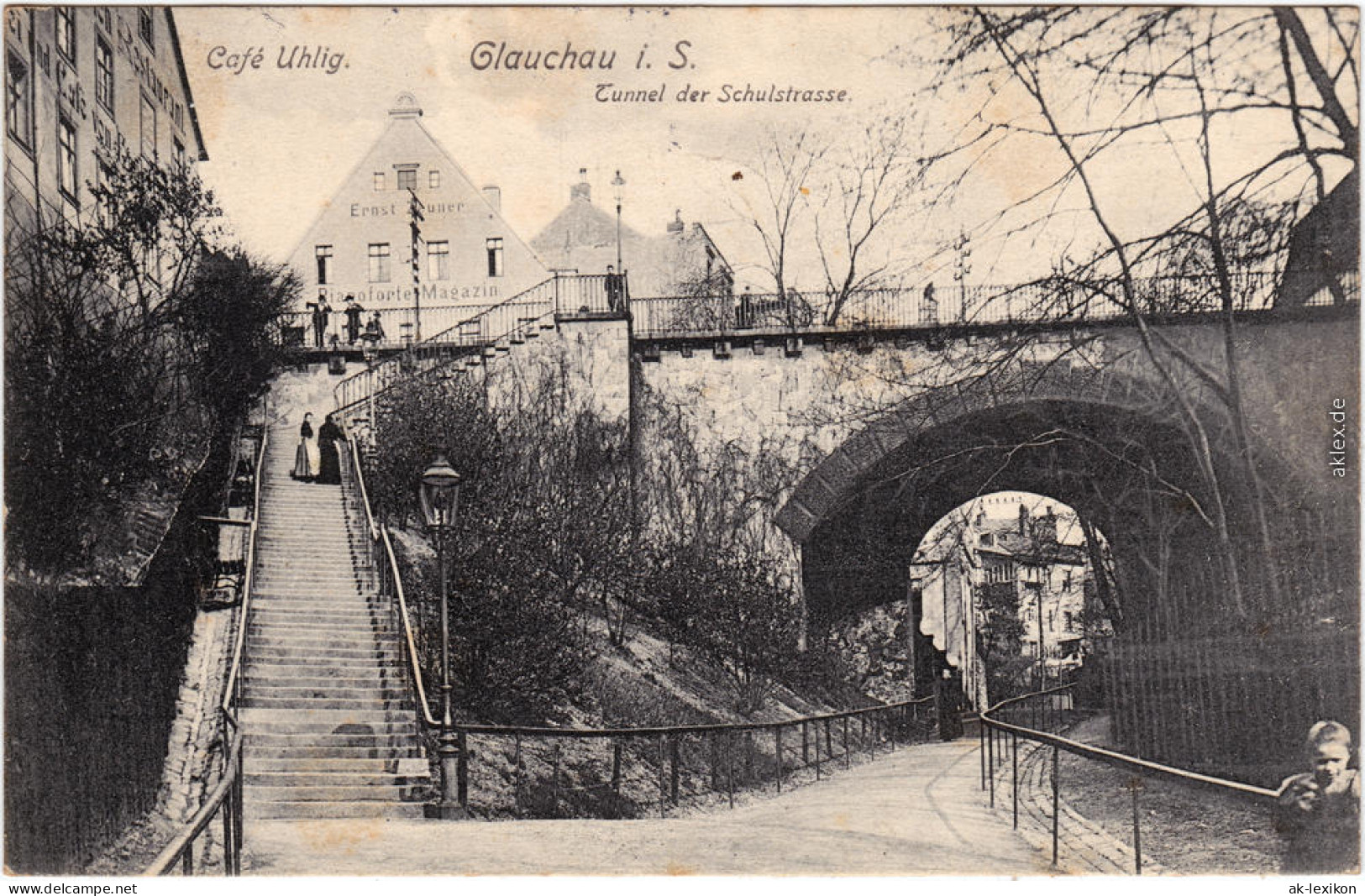 Glauchau Cafe Uhlig, Tunnel Der Schulstrasse Ansichtskarte 1907 - Glauchau