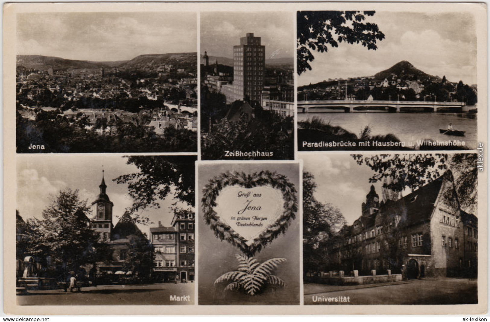 Jena Zeißhochhaus, Paradiesbrücke, Universität, Markt Ansichtskarte 1939 - Jena