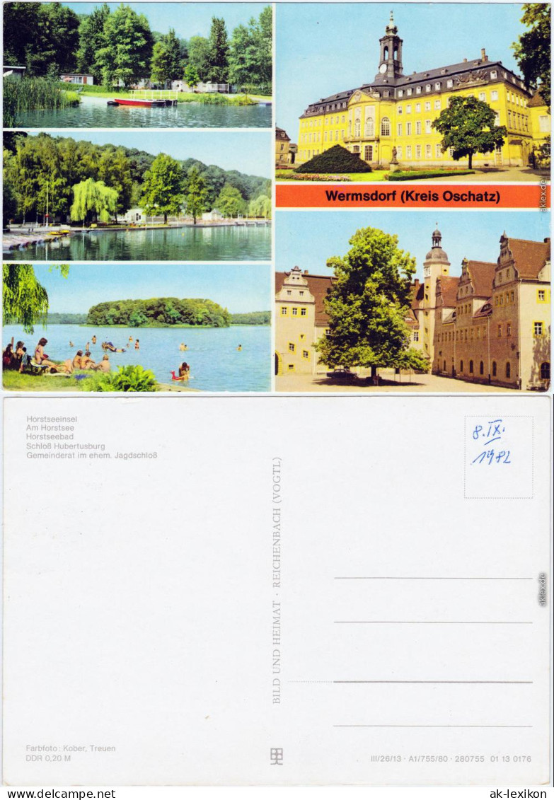 Wermsdorf Horstseeinsel, Horstseebad, Jagdschloss Ansichtskarte 1980 - Wermsdorf