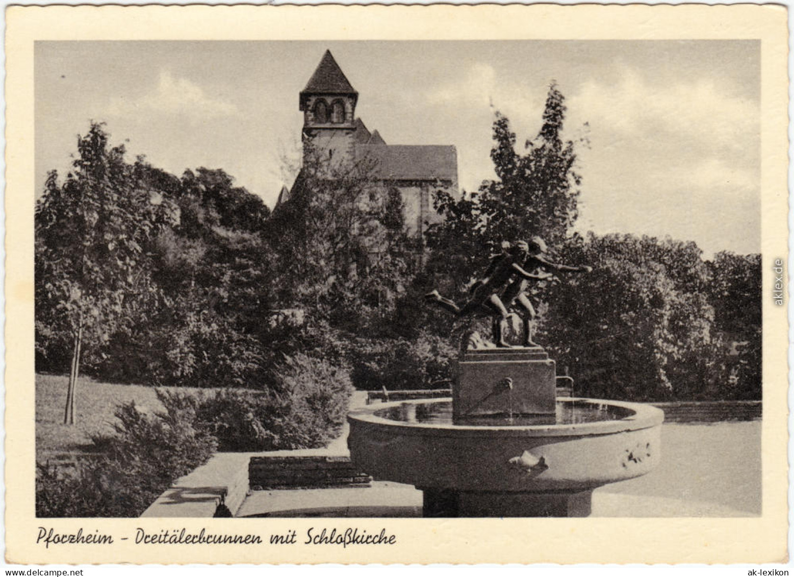 Pforzheim Dreitälerbrunnen Mit Schloßkirche Foto Ansichtskarte  1956 - Pforzheim