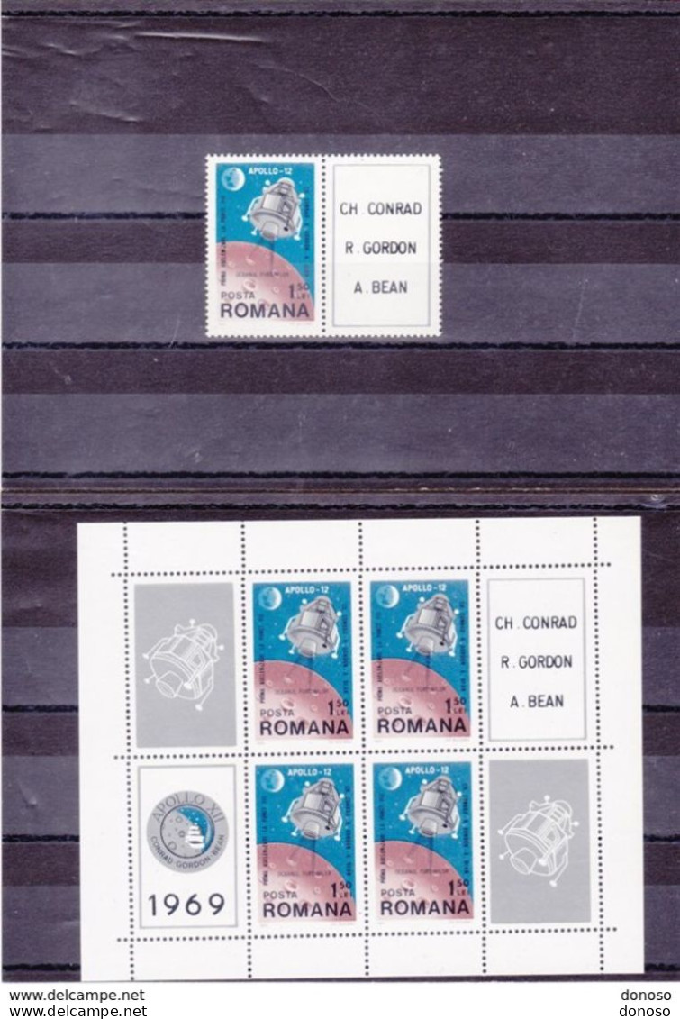 ROUMANIE 1969 ESPACE APOLLO 12 Yvert 2507 + BF  74, Michel 2809 + Bl 74 NEUF** MNH - Ungebraucht