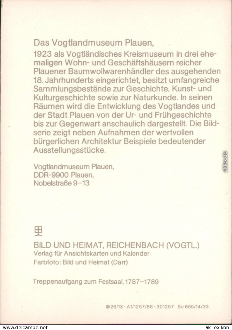 Plauen (Vogtland) Vogtlandmuseum 1986 (nur Deckblatt Von Serie) - Plauen