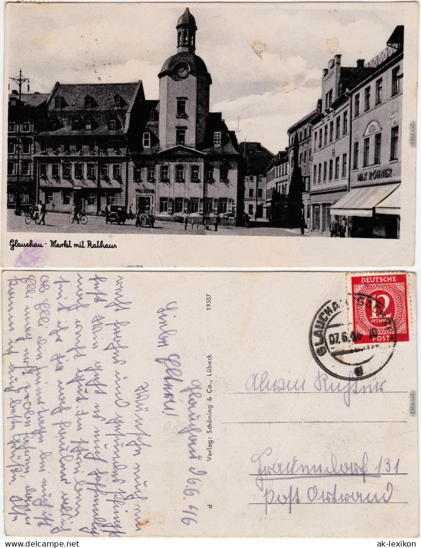 Glauchau Markt, Rathaus Und Geschäfte Ansichtskarte 1940 - Glauchau
