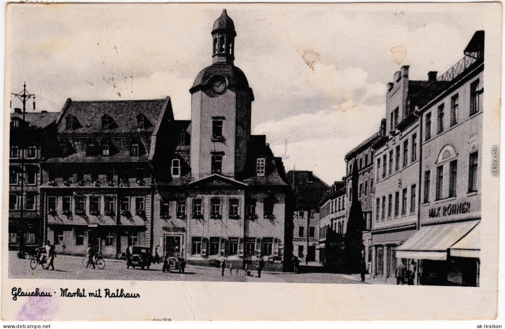 Glauchau Markt, Rathaus Und Geschäfte Ansichtskarte 1940 - Glauchau