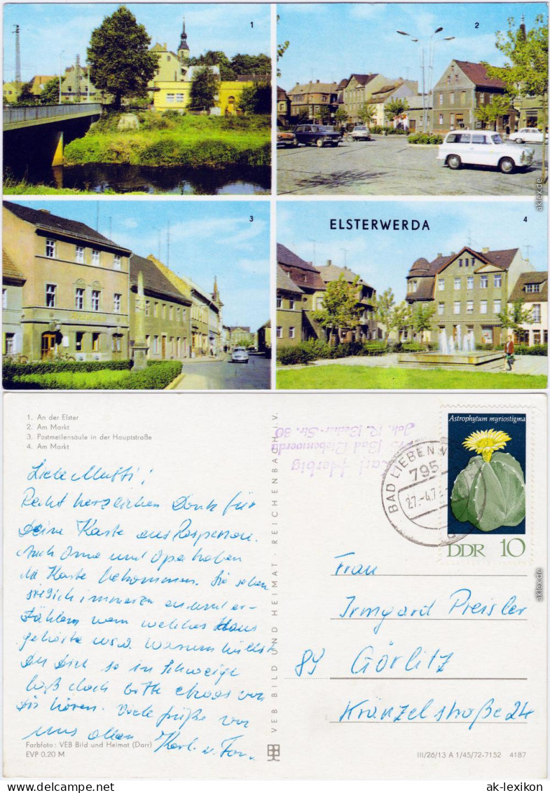 Elsterwerda Elster, Markt, Postmeilensäule, Hauptstraße 1972 - Elsterwerda