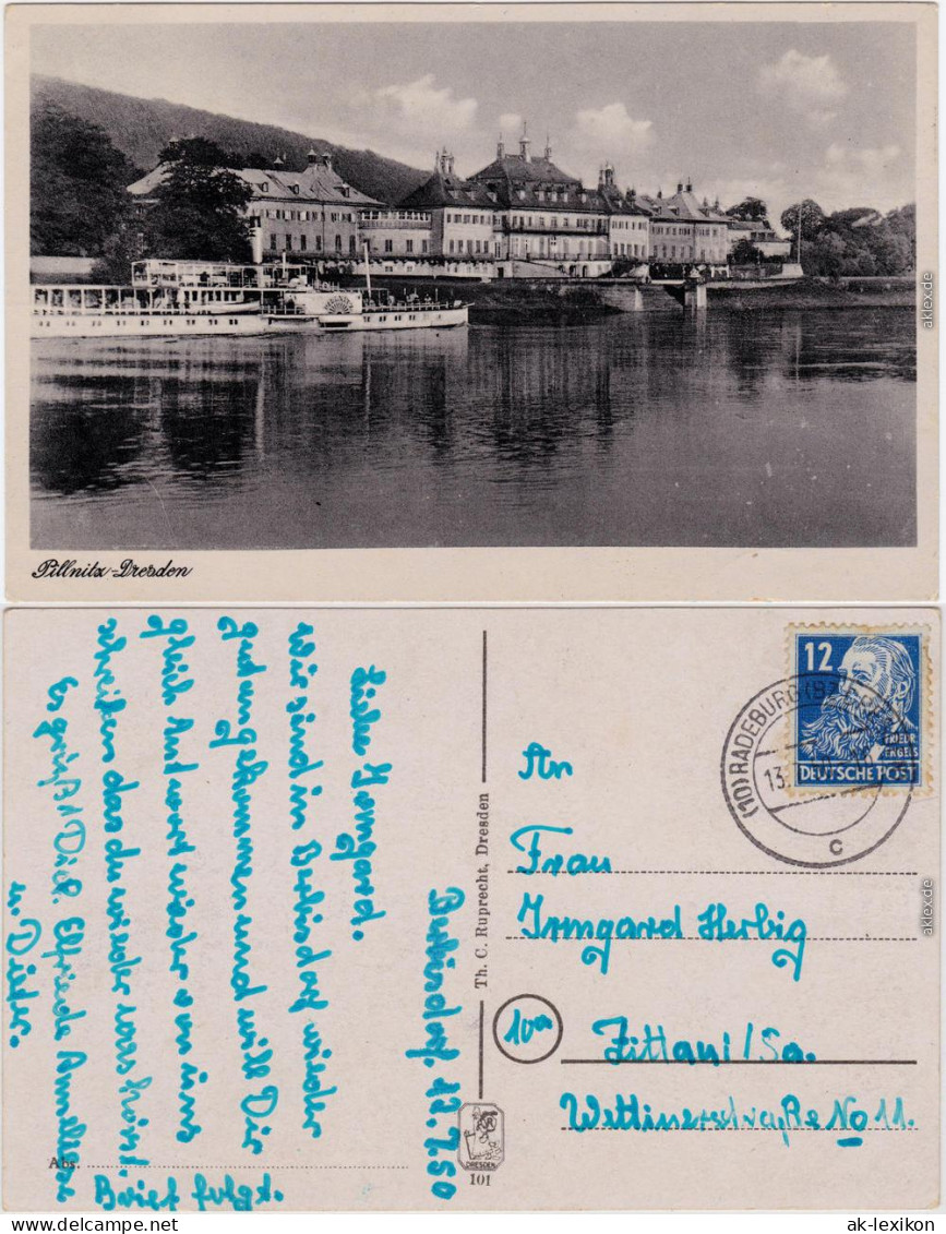 Pillnitz Schhloß Und Dampfer Ansichtskarte  1940 - Pillnitz