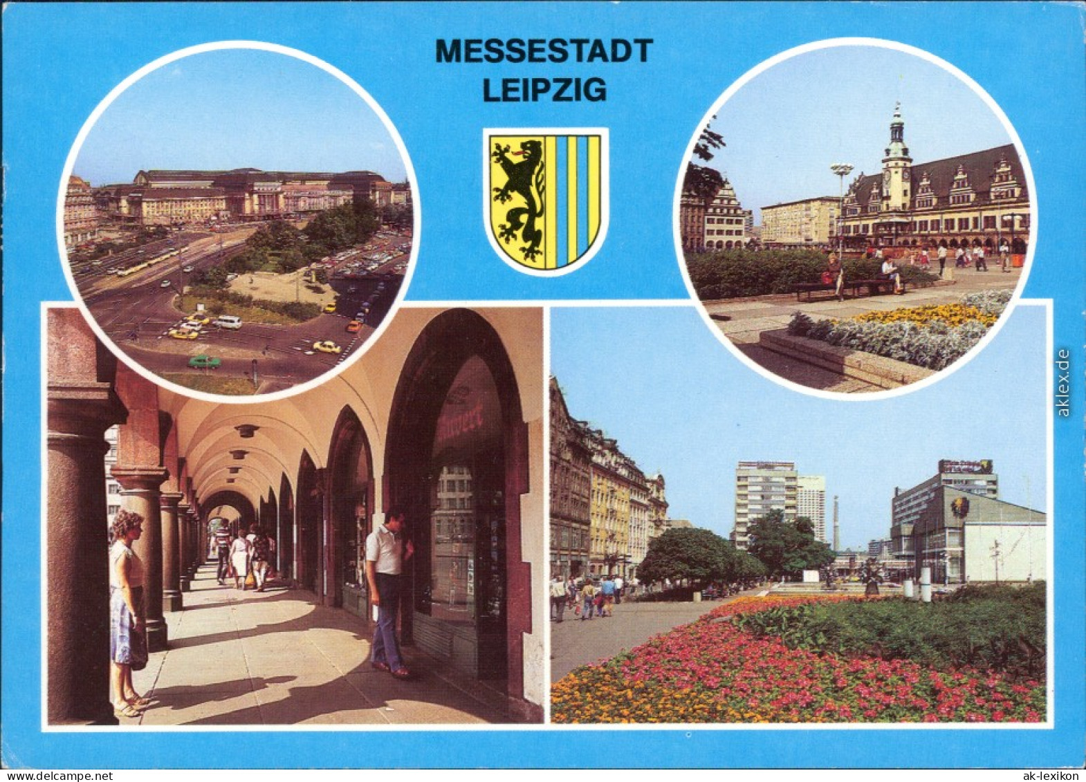 Ansichtskarte Leipzig Hauptbahnhof, Markt, Rathausarkaden, Sachsenplatz G1989 - Leipzig