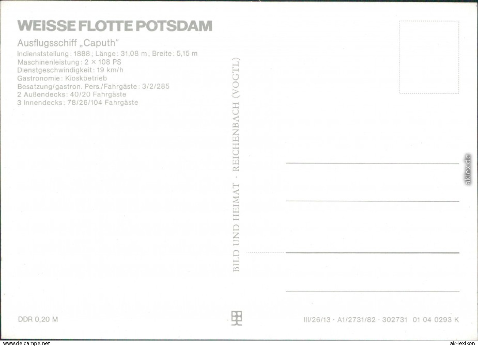 Ansichtskarte Potsdam Weiße Flotte Potsdam - Ausflugsschif Caputh 1982 - Potsdam