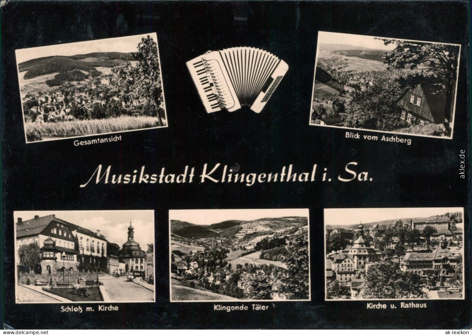 Klingenthal Gesamtansicht, Schloß M. Kirche, Übersicht, Kirche U. Rathaus 1965 - Klingenthal