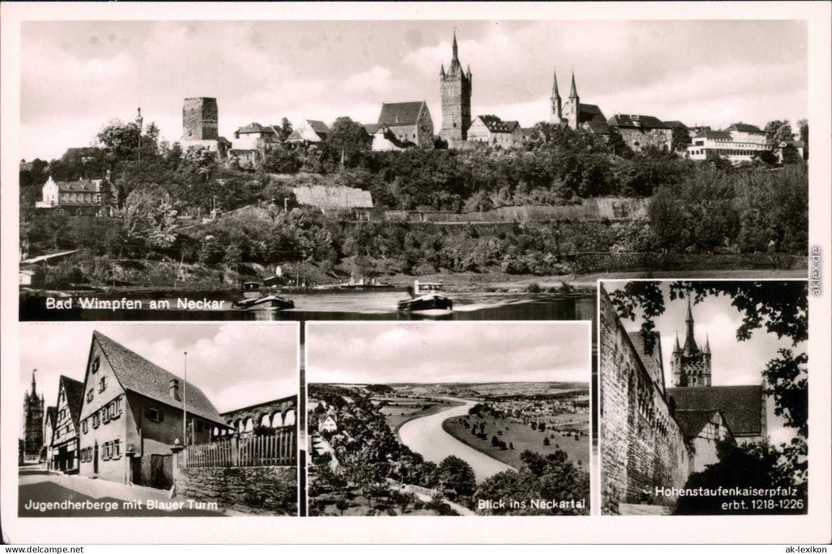 Ansichtskarte Bad Wimpfen 4 Bild: Stadt, Dampfer - Straße 1930  - Bad Wimpfen