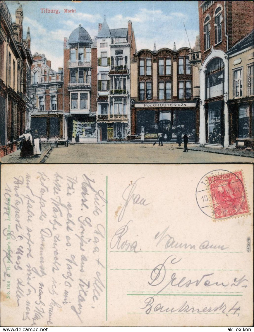 Ansichtskarte Tilburg Marktplatz - Geschäfte Nordbrabant 1913 - Other & Unclassified