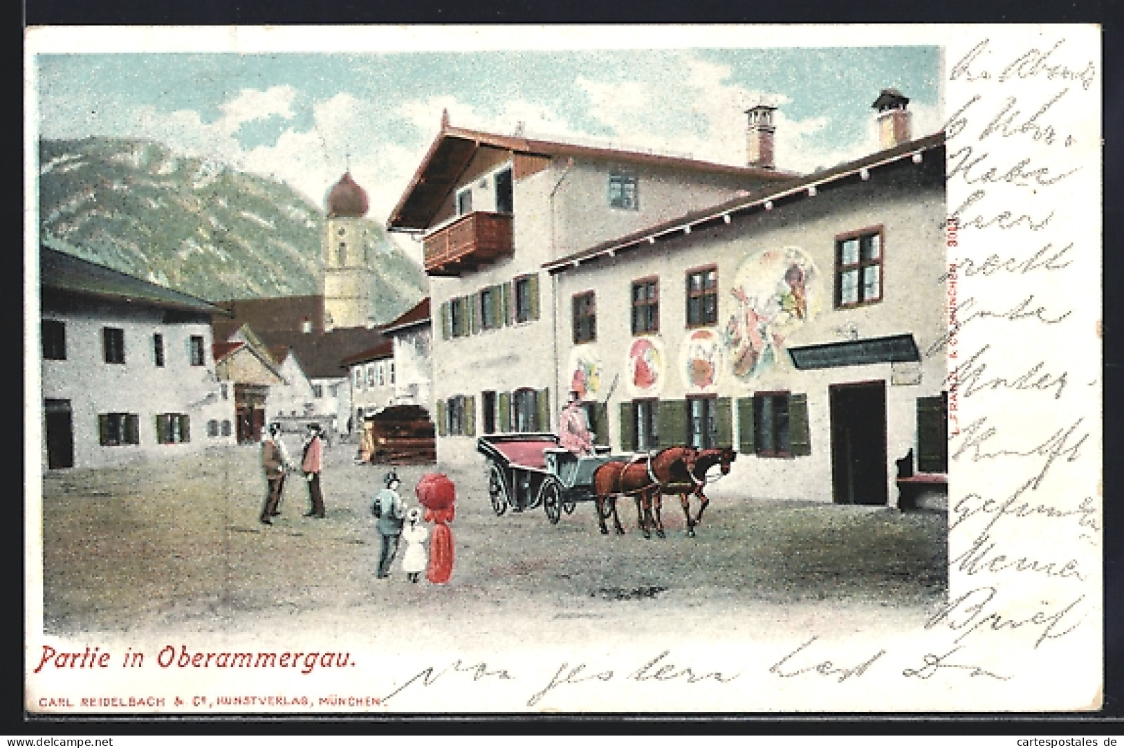 AK Oberammergau, Ortspartie Mit Kirche  - Oberammergau