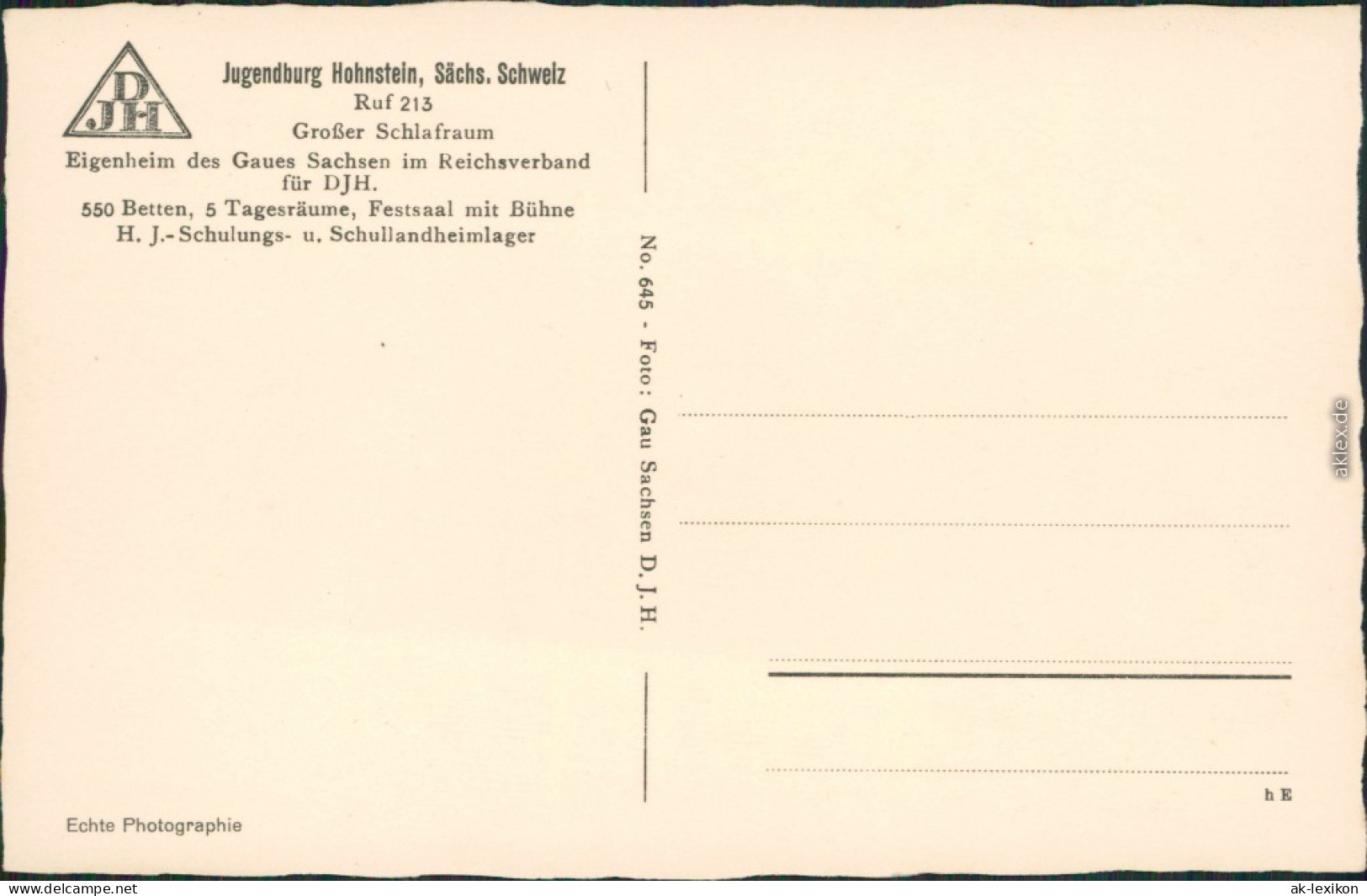 Ansichtskarte Hohnstein (Sächs. Schweiz) Bettenlager - Jugendburg 1938  - Hohnstein (Saechs. Schweiz)