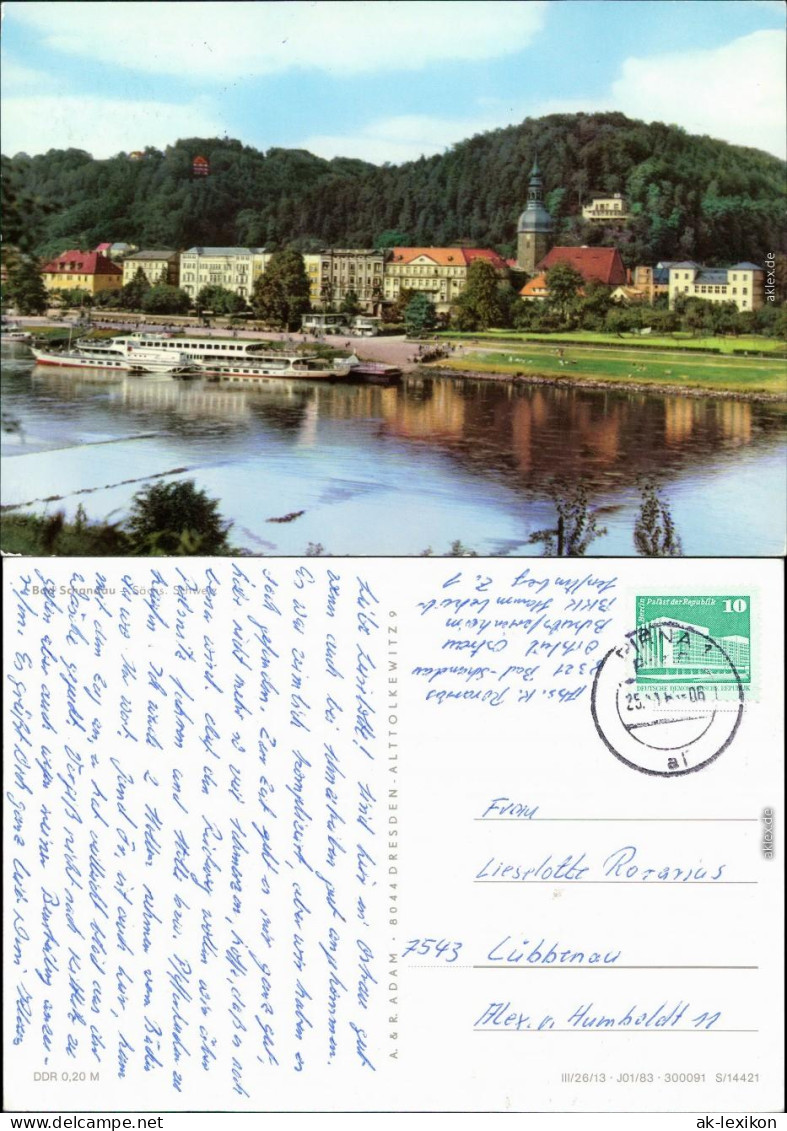 Ansichtskarte Bad Schandau Panorama-Ansicht Mit Dampfer 1983 - Bad Schandau