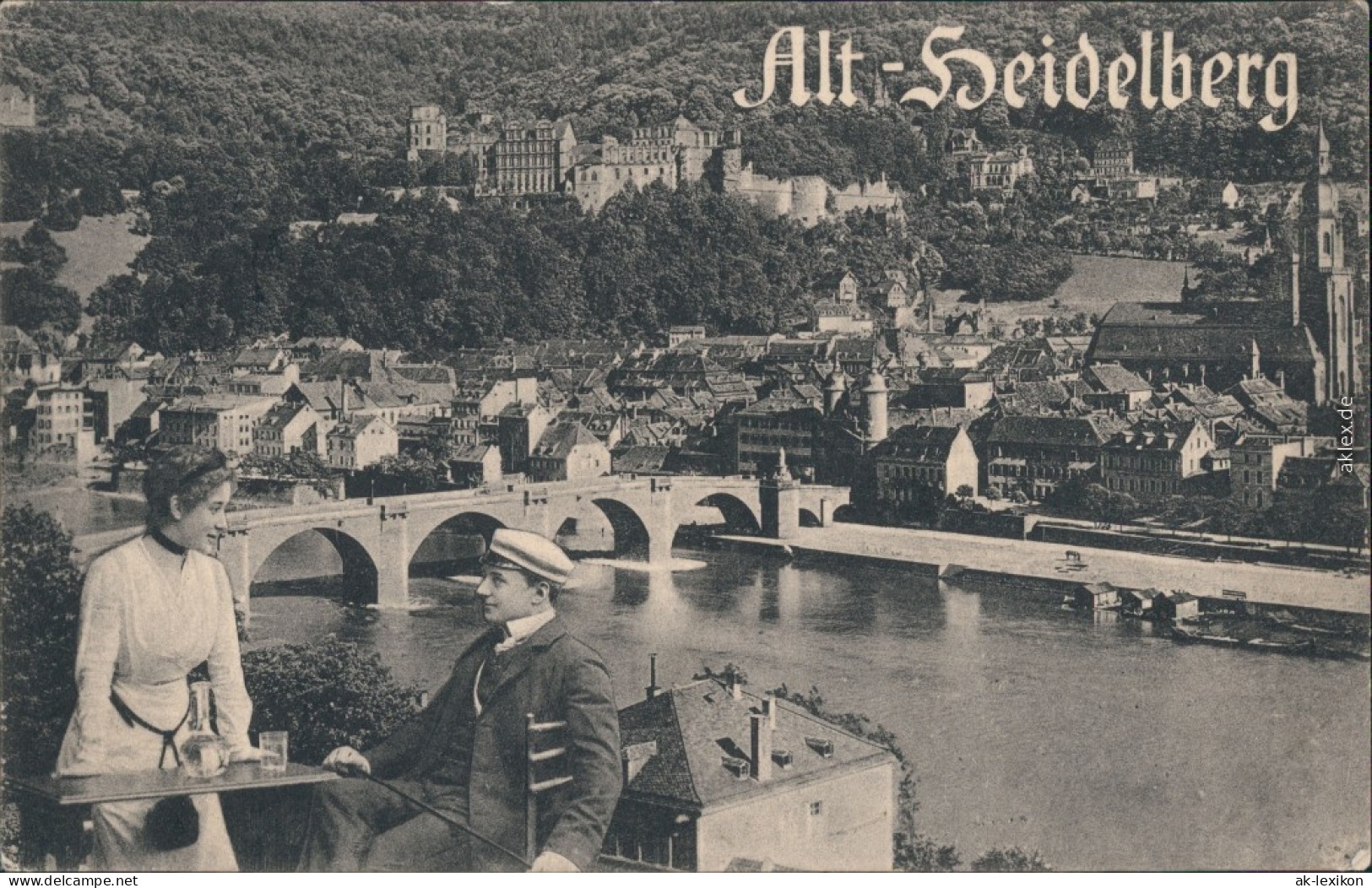 Heidelberger Schloss Mit Panoramablick,Biertrinken Mann Und Frau - Heidelberg